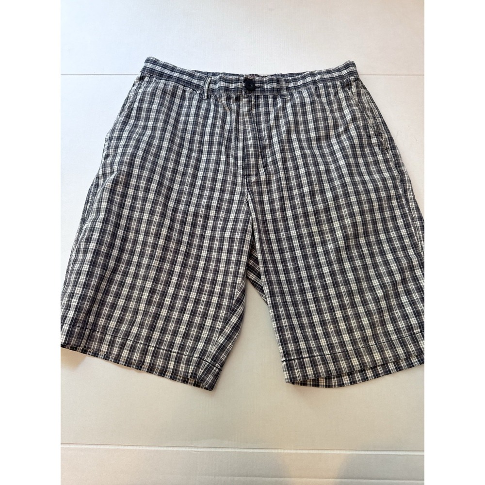 Merona Shorts Mens Size 32‎ Plaid Gray Blue Flat Front Gorpcore Outdoorsy Preppy